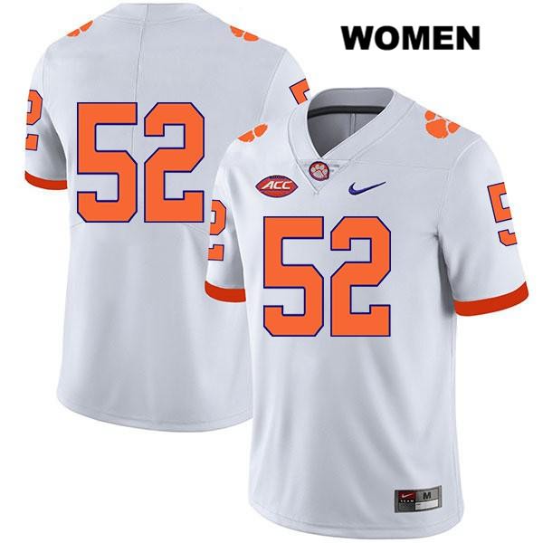 Women's Clemson Tigers #52 Tayquon Johnson Stitched White Legend Authentic Nike No Name NCAA College Football Jersey AET5646MM